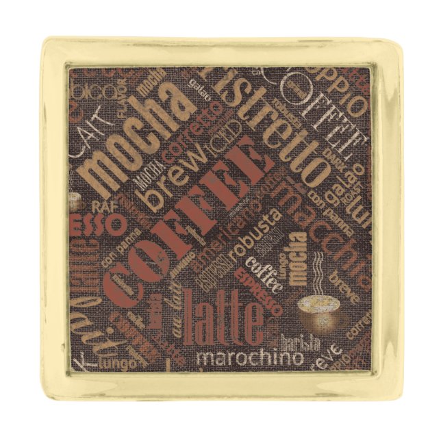 Coffee on Burlap Word Cloud Brown ID283 Gold Finish Lapel Pin (Front)