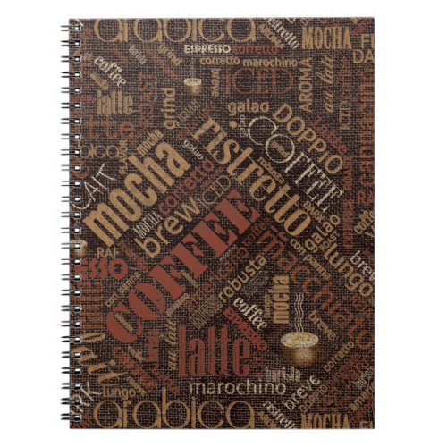 Coffee on Burlap Word Cloud Brown ID283 Notebook