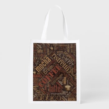 Coffee On Burlap Word Cloud Brown Id283 Reusable Grocery Bag by arrayforaccessories at Zazzle