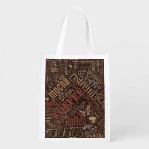 Coffee on Burlap Word Cloud Brown ID283 Reusable Grocery Bag