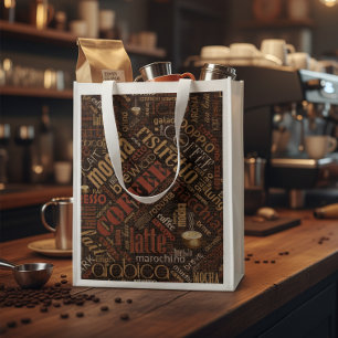 Coffee on Burlap Word Cloud Brown ID283 Reusable Grocery Bag