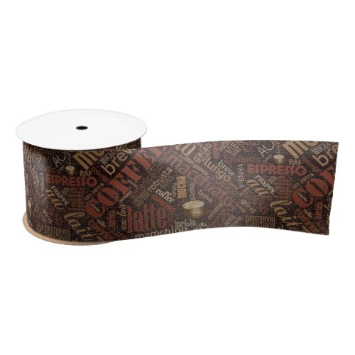 Coffee on Burlap Word Cloud Brown ID283 Satin Ribbon