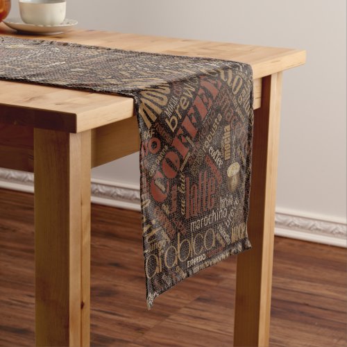 Coffee on Burlap Word Cloud Brown ID283 Short Table Runner