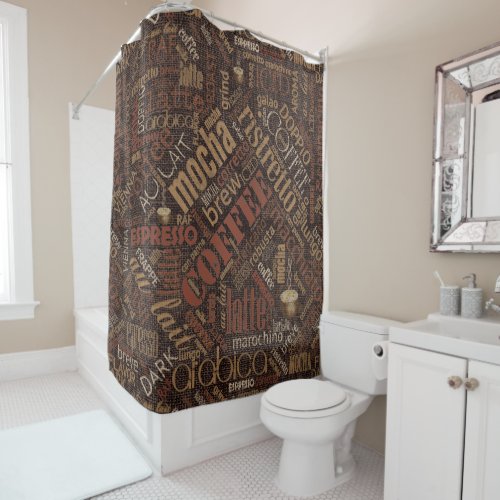 Coffee on Burlap Word Cloud Brown ID283 Shower Curtain