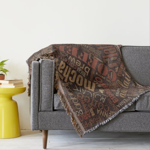 Coffee on Burlap Word Cloud Brown ID283 Throw Blanket