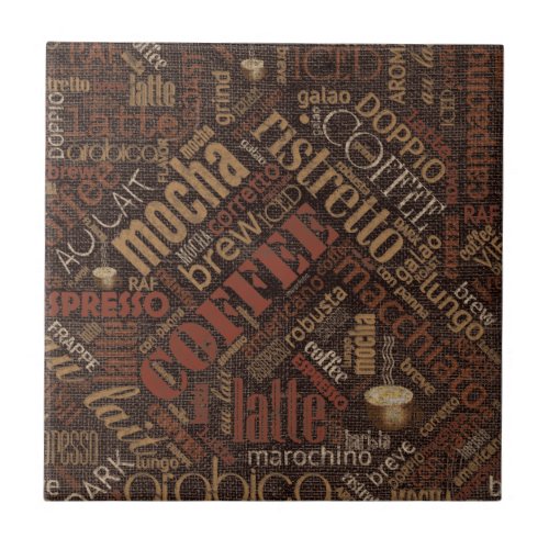 Coffee on Burlap Word Cloud Brown ID283 Tile