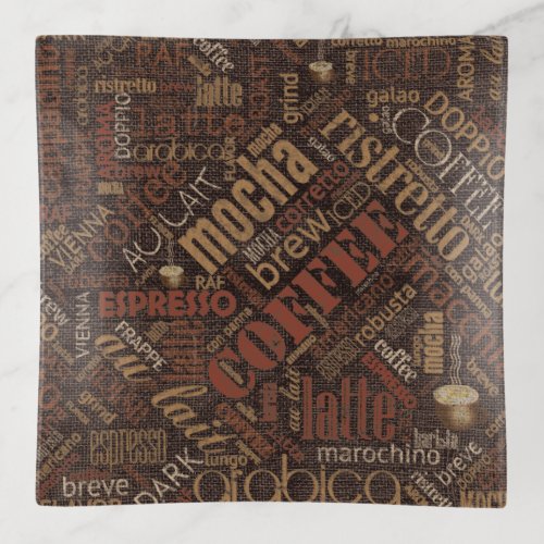 Coffee on Burlap Word Cloud Brown ID283 Trinket Tray