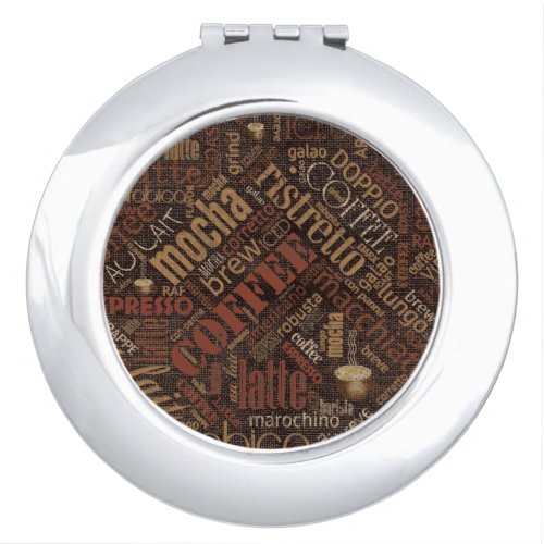 Coffee on Burlap Word Cloud Brown ID283 Vanity Mirror