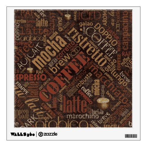 Coffee on Burlap Word Cloud Brown ID283 Wall Decal