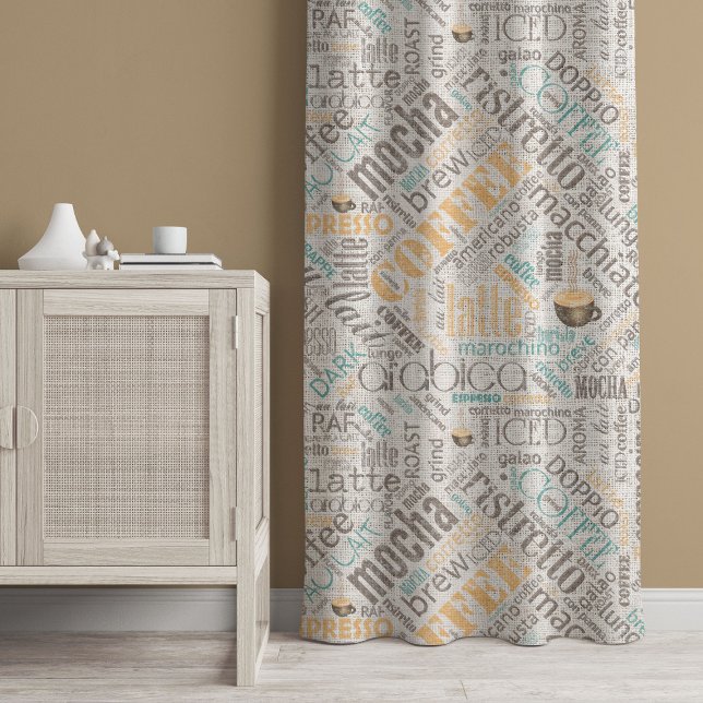 Coffee on Burlap Word Cloud Teal ID283  Blackout Curtains (Creator Uploaded)