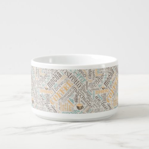 Coffee on Burlap Word Cloud Teal ID283 Bowl