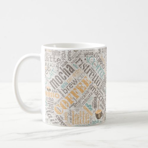 Coffee on Burlap Word Cloud Teal ID283 Coffee Mug