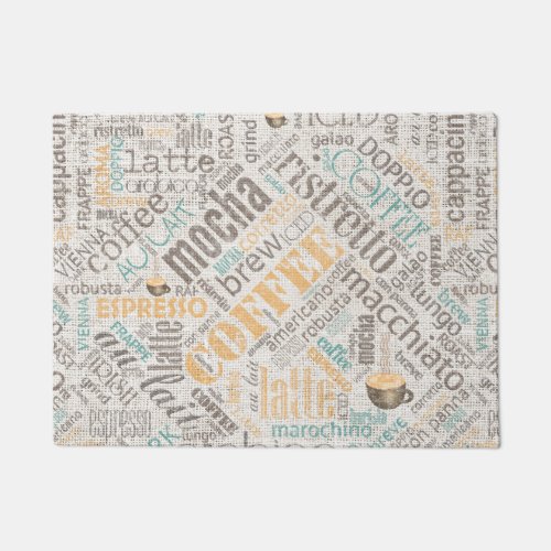 Coffee on Burlap Word Cloud Teal ID283 Doormat