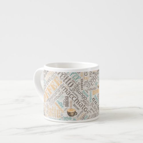 Coffee on Burlap Word Cloud Teal ID283 Espresso Cup