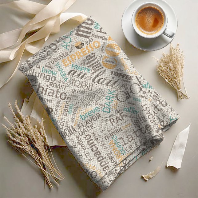 Coffee on Burlap Word Cloud Teal ID283 Fabric (Creator Uploaded)