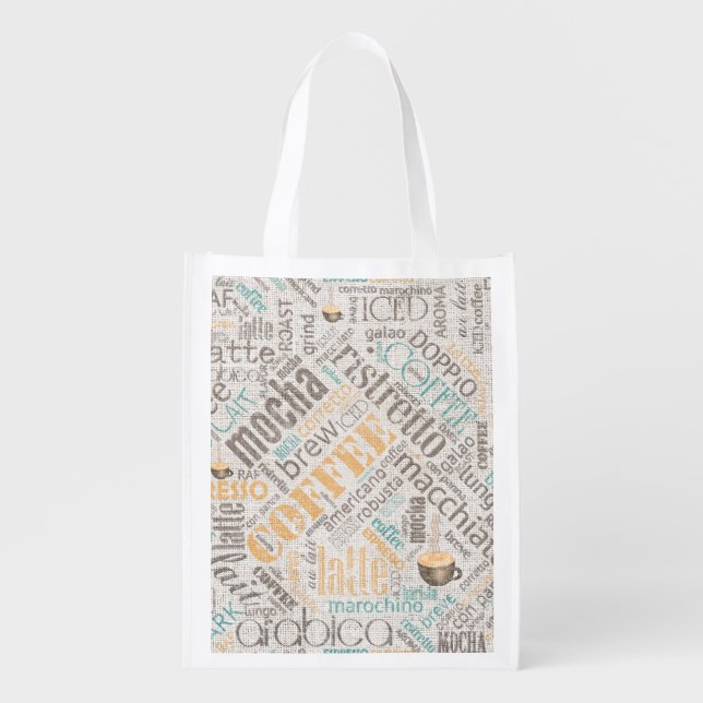 Coffee on Burlap Word Cloud Teal ID283 Grocery Bag (Front)