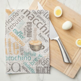 Coffee on Burlap Word Cloud Teal ID283
