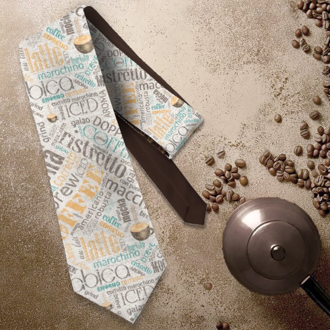 Coffee on Burlap Word Cloud Teal ID283 Neck Tie (Creator Uploaded)