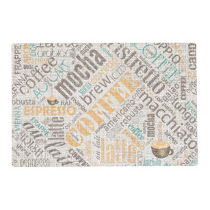 Coffee on Burlap Word Cloud Teal ID283 Placemat