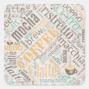 Coffee on Burlap Word Cloud Teal ID283 Square Sticker