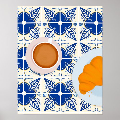 Coffee on Colorful Tiles Poster