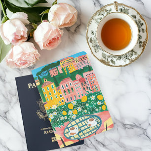 Coffee on Terrace Balcony Painting Europe Travel  Passport Holder