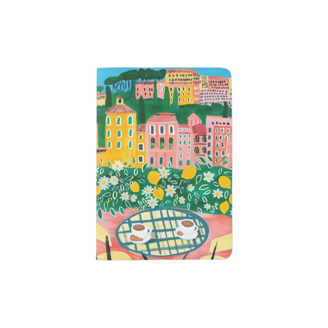 Coffee on Terrace Balcony Painting Europe Travel  Passport Holder (Front)