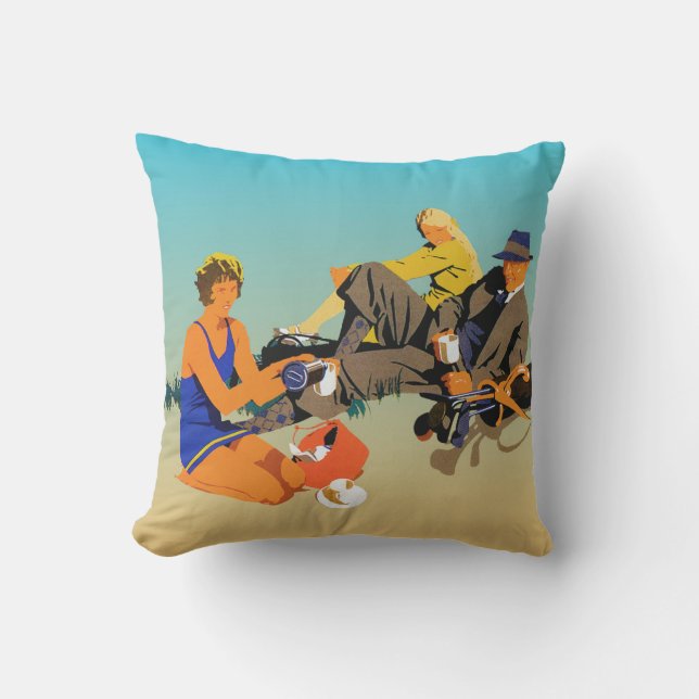 Coffee On The Beach. A retro Advertising Graphic. Outdoor Pillow (Front)