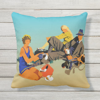 Coffee On The Beach. A retro Advertising Graphic. Outdoor Pillow