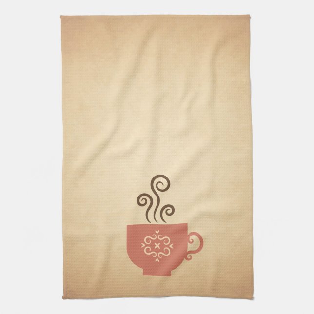 Coffee or Tea Cup on Aged Paper Background Kitchen Towel (Vertical)