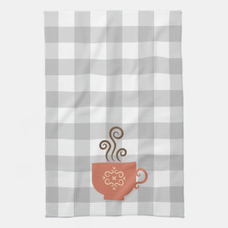 Coffee or Tea Cup on Grey Buffalo Plaid Kitchen Towel
