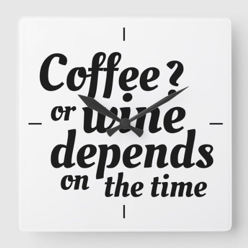 Coffee Or Wine Funny Square Wall Clock