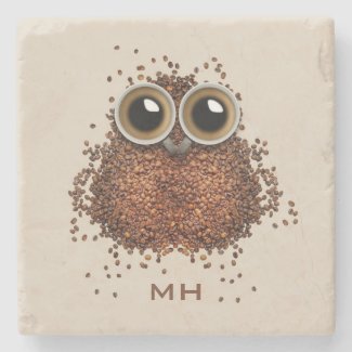 Coffee Owl custom monogram stone coasters