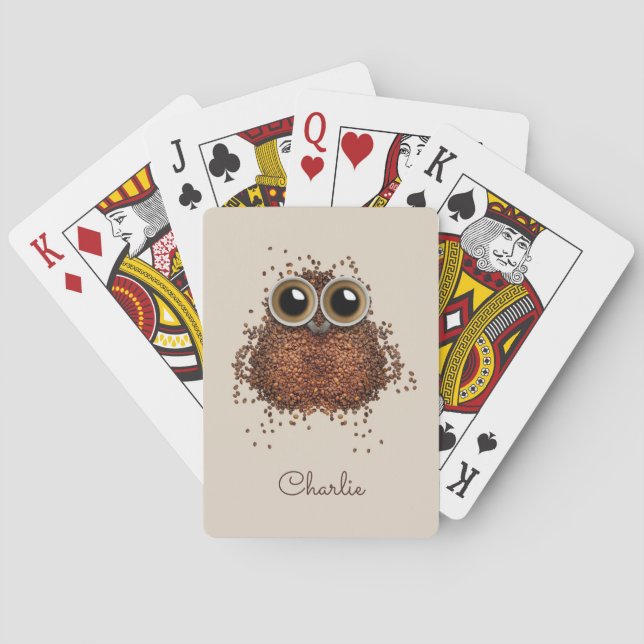 Coffee Owl custom name playing cards (Back)