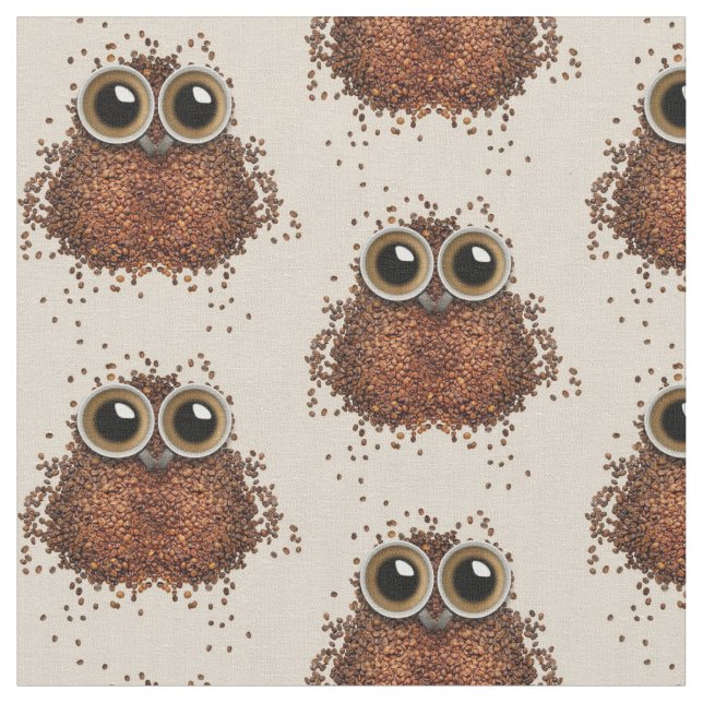 Coffee Owl fabric (Close Up)
