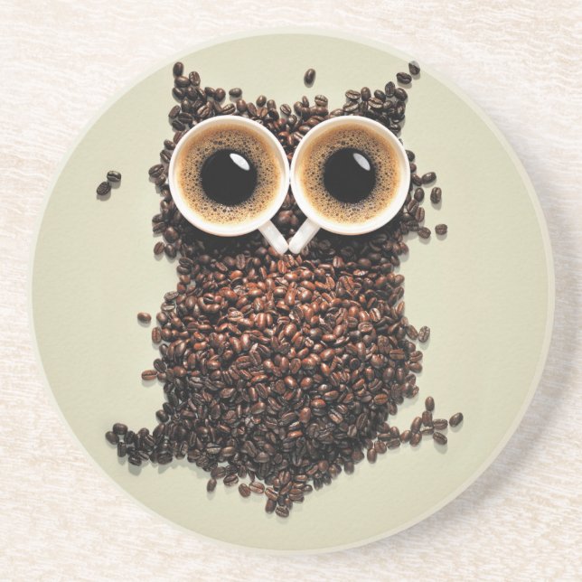 Coffee Owl Sandstone Coaster (Front)