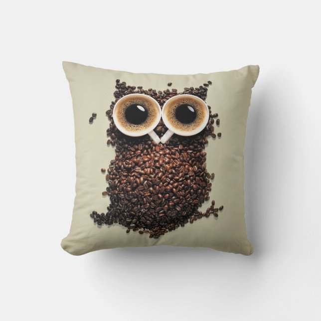 Coffee Owl Throw Pillow (Front)