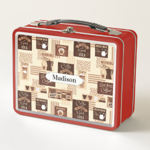 Coffee Pattern custom name lunch boxes