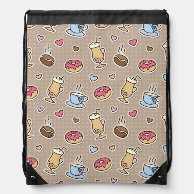 Coffee pattern drawstring bag (Front)