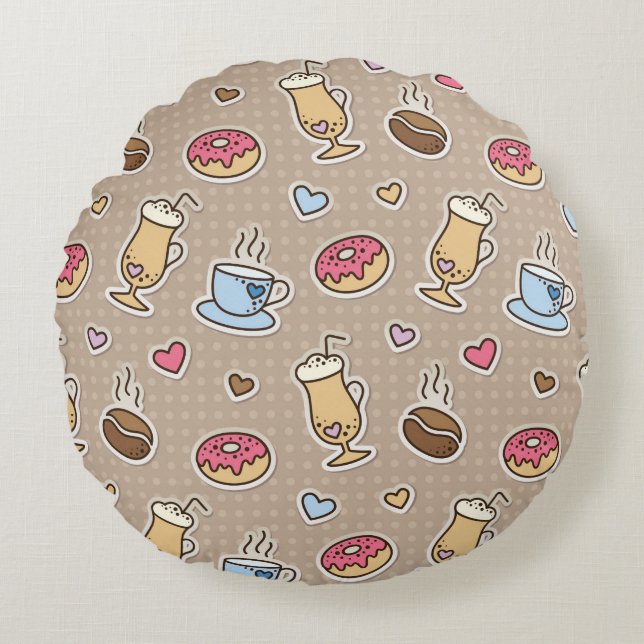 Coffee pattern round pillow (Front)