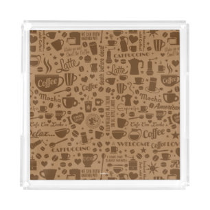 Coffee Pattern Square Acrylic Tray