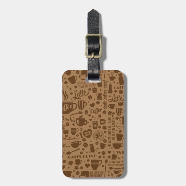 Coffee Pattern Square Luggage Tag (Front Vertical)