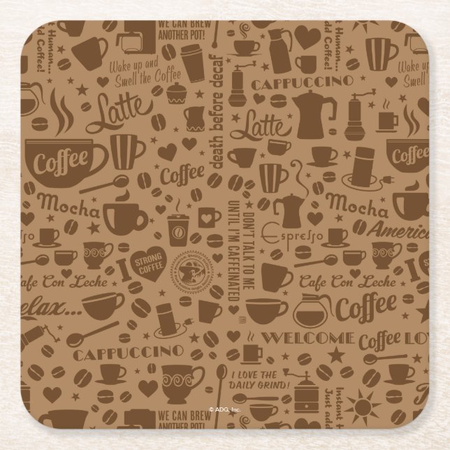 Coffee Pattern Square Square Paper Coaster (Front)
