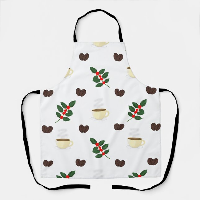 Coffee Pattern with Beans, Cups, and Coffee trees Apron (Front)