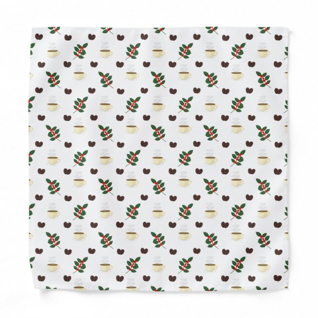 Coffee Pattern with Beans, Cups, and Coffee trees Bandana (Front)