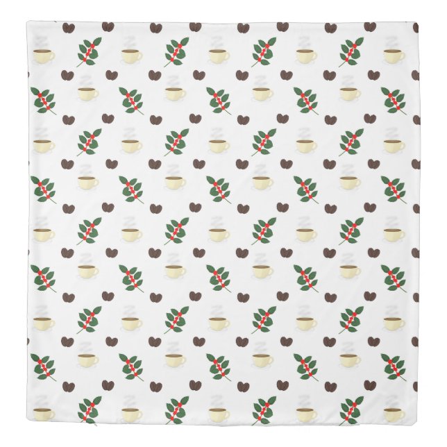 Coffee Pattern with Beans, Cups, and Coffee trees Duvet Cover (Back)