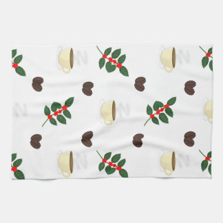 Coffee Pattern with Beans, Cups, and Coffee trees Kitchen Towel