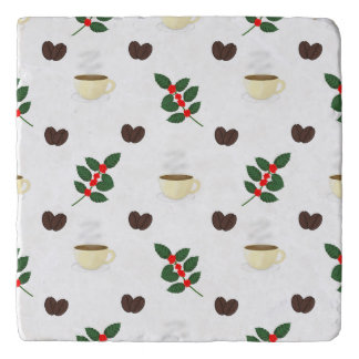 Coffee Pattern with Beans, Cups, and Coffee trees Trivet