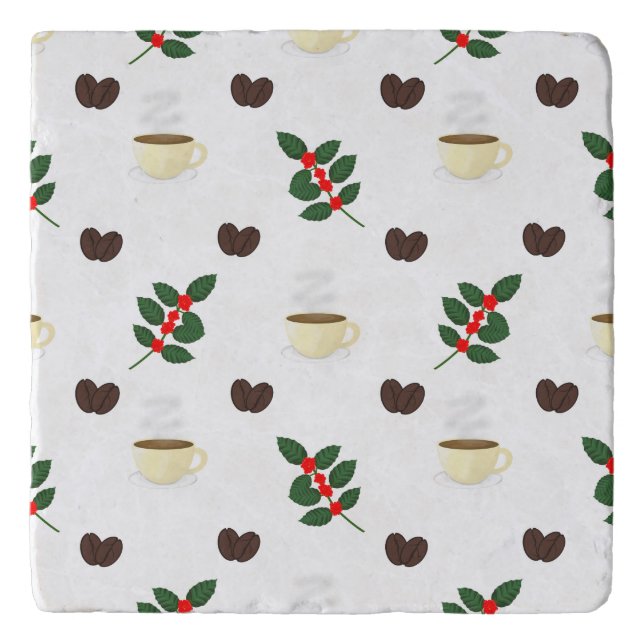 Coffee Pattern with Beans, Cups, and Coffee trees Trivet (Front)