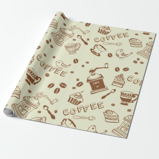 Coffee pattern wrapping paper (Unrolled)